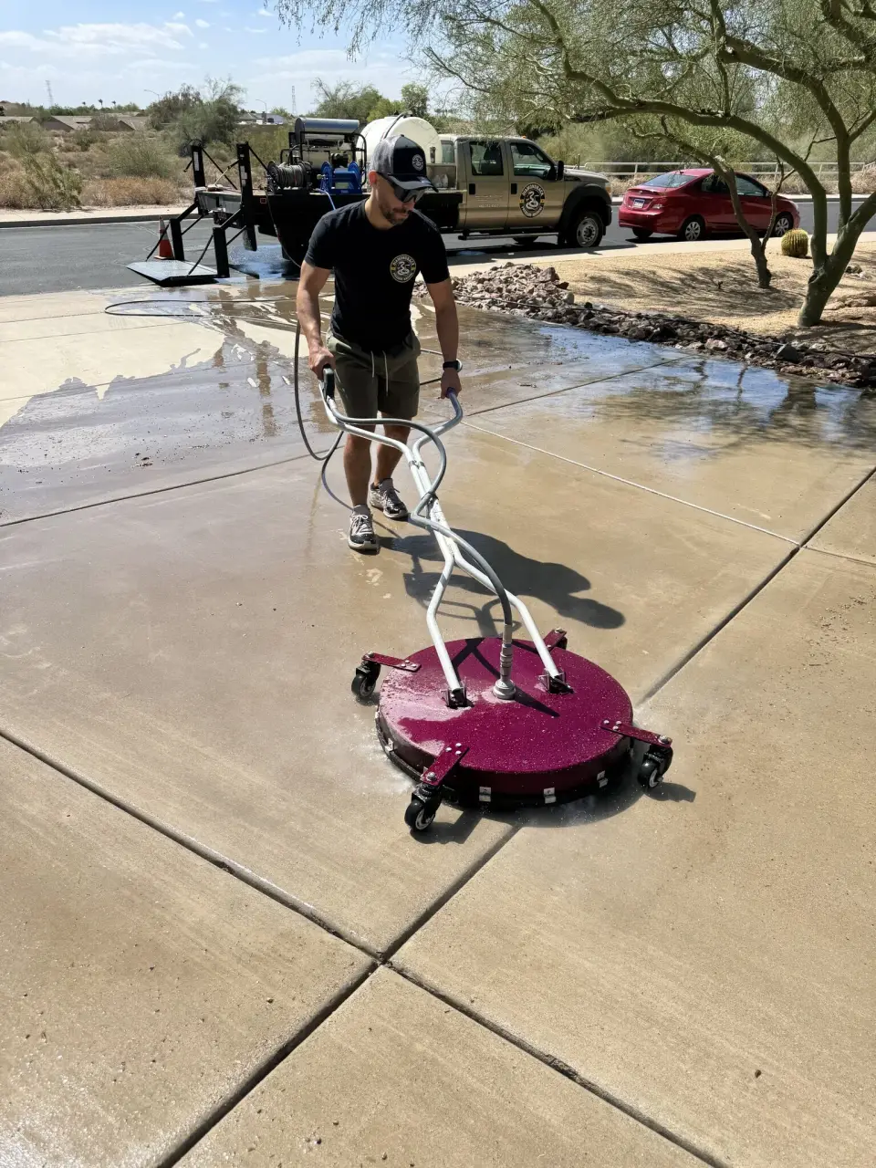 Pressure washing mist at sunrise in Arizona
